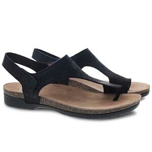 Dansko Reece Black Brushed Suede Toe Loop Sandals
